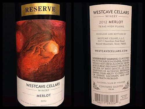 Westcave Cellars Reserve Merlot - label