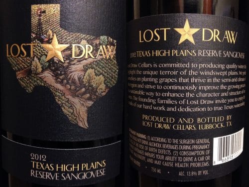Lost Draw Sangiovese labels