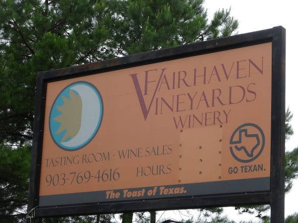Fairhaven Vineyards sign