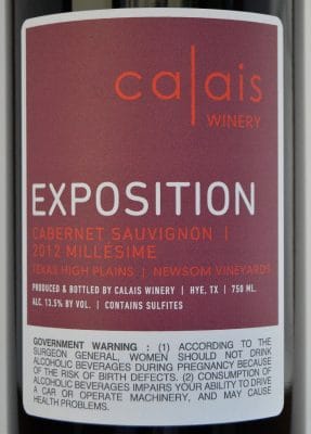 Calais Winery Cabernet Sauvignon Exposition label