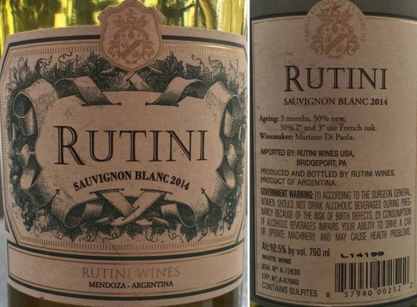 Rutini Sauvignon Blanc 2014 labels