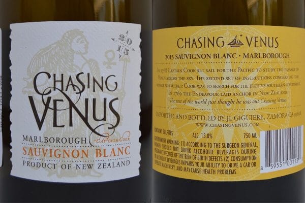 Chasing Venus Sauvignon Blanc labels