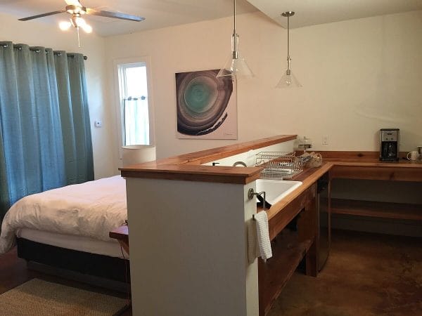 Compass Rose Cellars Casitas - bed and kitchen overview