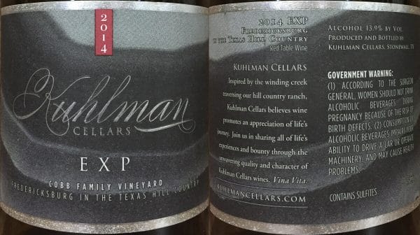 Kuhlman Cellars EXP labels