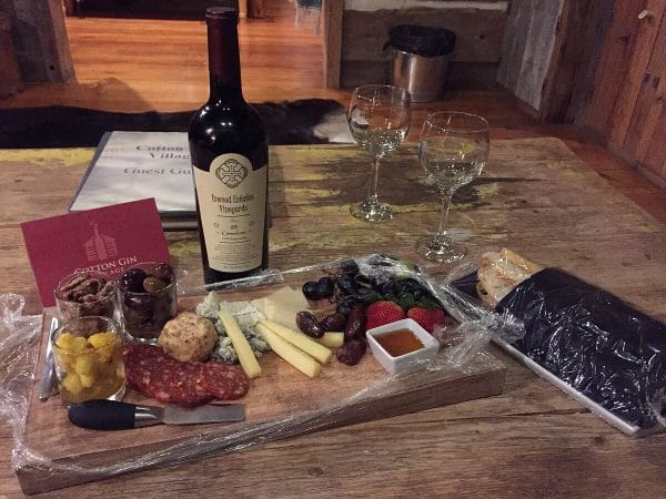 Cabin wine and cheese platter