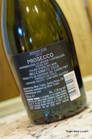 Bervini 1955 Prosecco bottle back