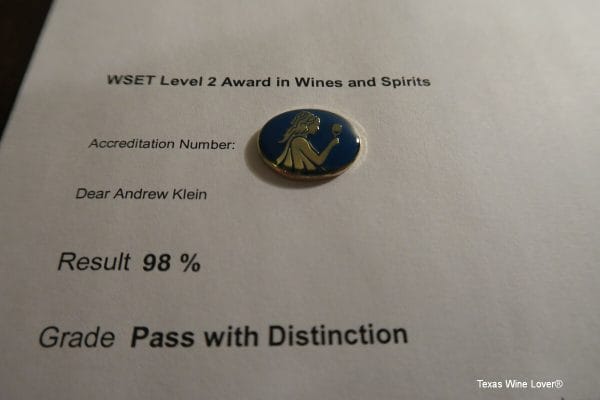 Andrew Klein's WSET 2 results letter