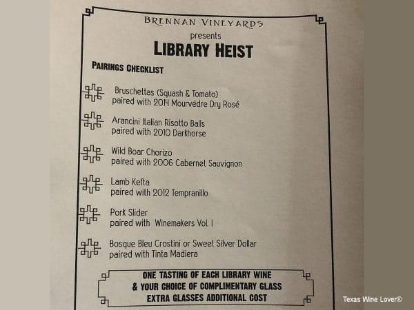 Library Heist tasting menu