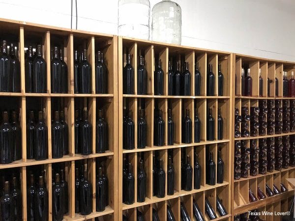 Wine bottles stored upright