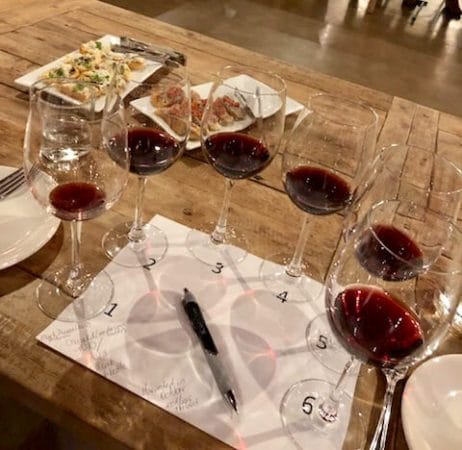 Glasses of Duchman Aglianico set for the tasting – Vintages 2010 through 2015