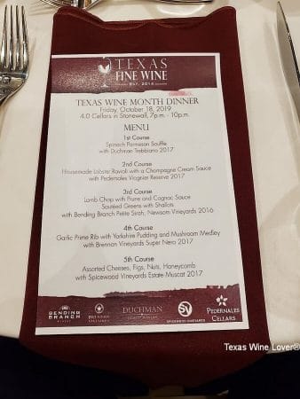 Texas Fine Wine Dinner menu