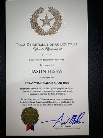 Jason Hisaw certificate