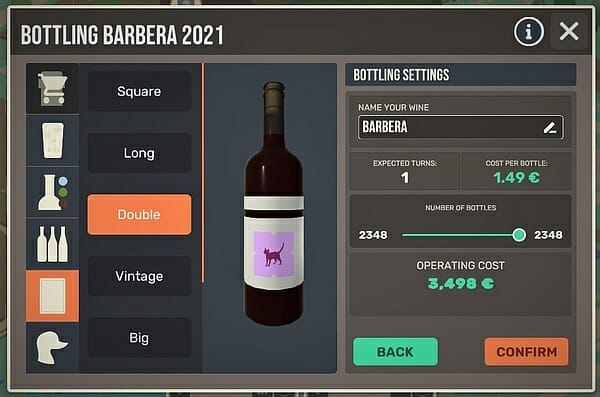 Bottling Design Screen page
