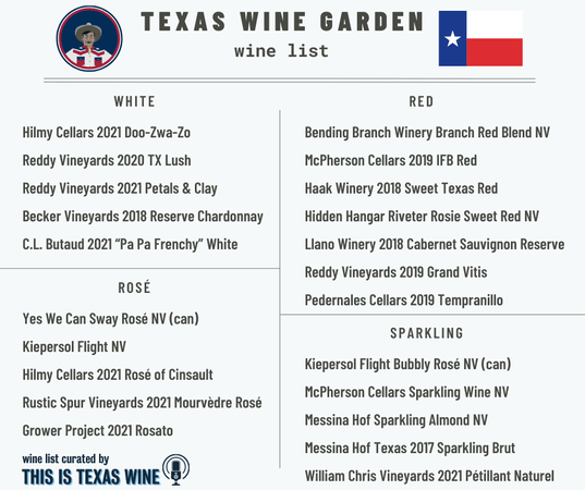 Texas Wine Garden list