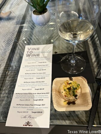 wine & food pairing menu
