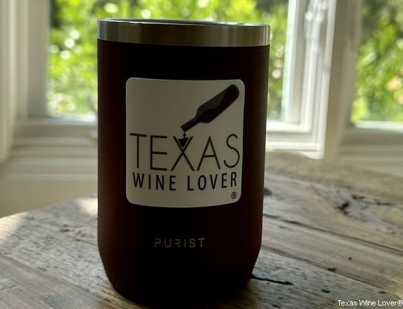 Purist tumbler with Texas Wine Lover sticker