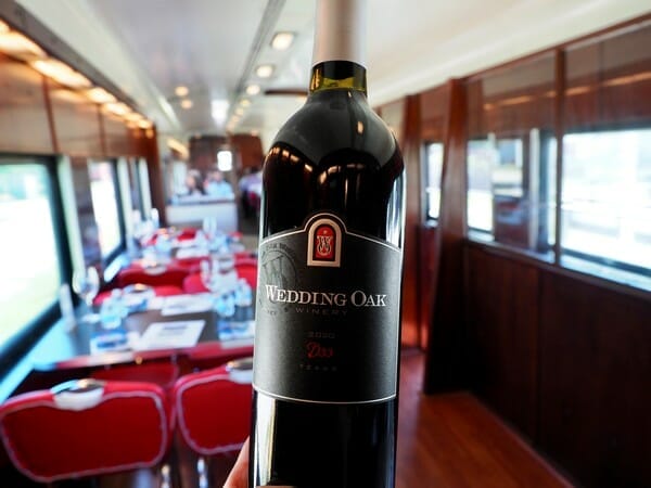 Wedding Oak Winery wine on the train