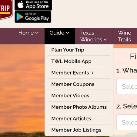 Texas Wine Lover Guide menu